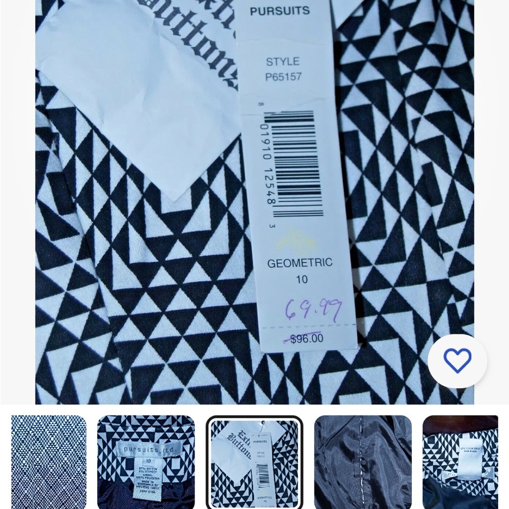 Women's Lightweight Coat SZ 6 Black White Geometric Fully Lined Jacket/coat - Picture 8 of 8